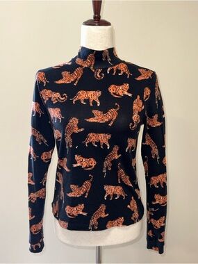Maeve by Anthropologie Tiger-Print Mock Turtleneck | Size XS
